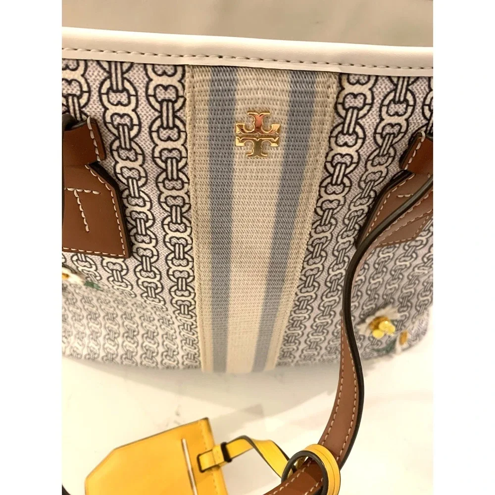 Tory Burch Gemini Chain Link Tote Bag Leather Women's Authentic